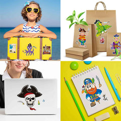 DUJAA pirate-themed party decorations enhance backpacks and laptops.