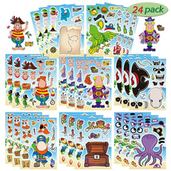DUJAA pirate stickers 24 sheets with ships and treasure designs for kids' crafts.