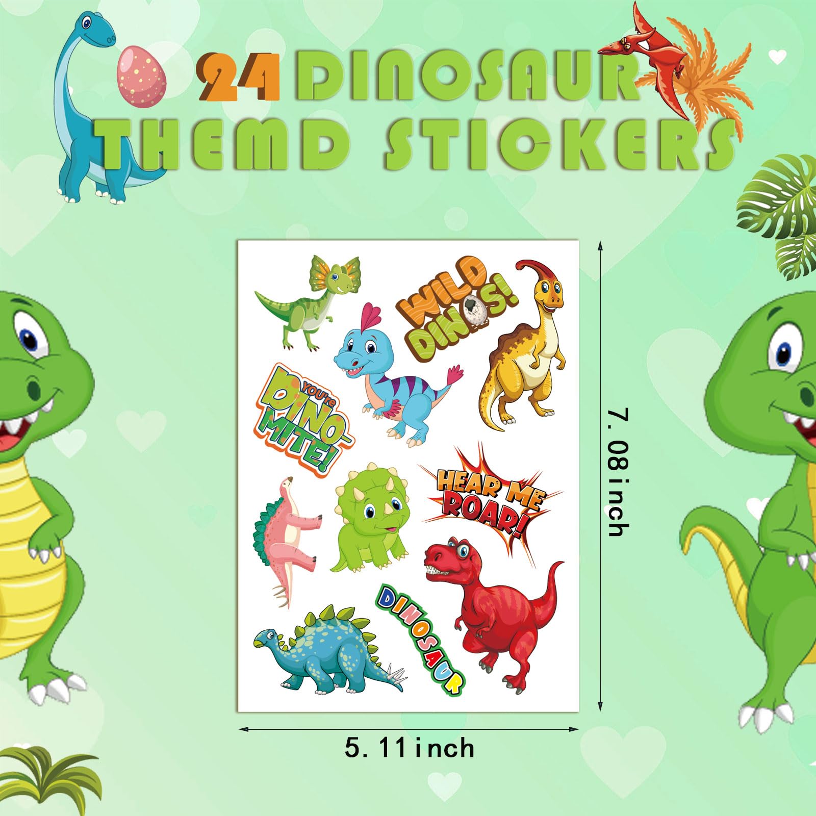 DUJAA premium dinosaur stickers on 8x6 inch sheets, durable and easy to peel