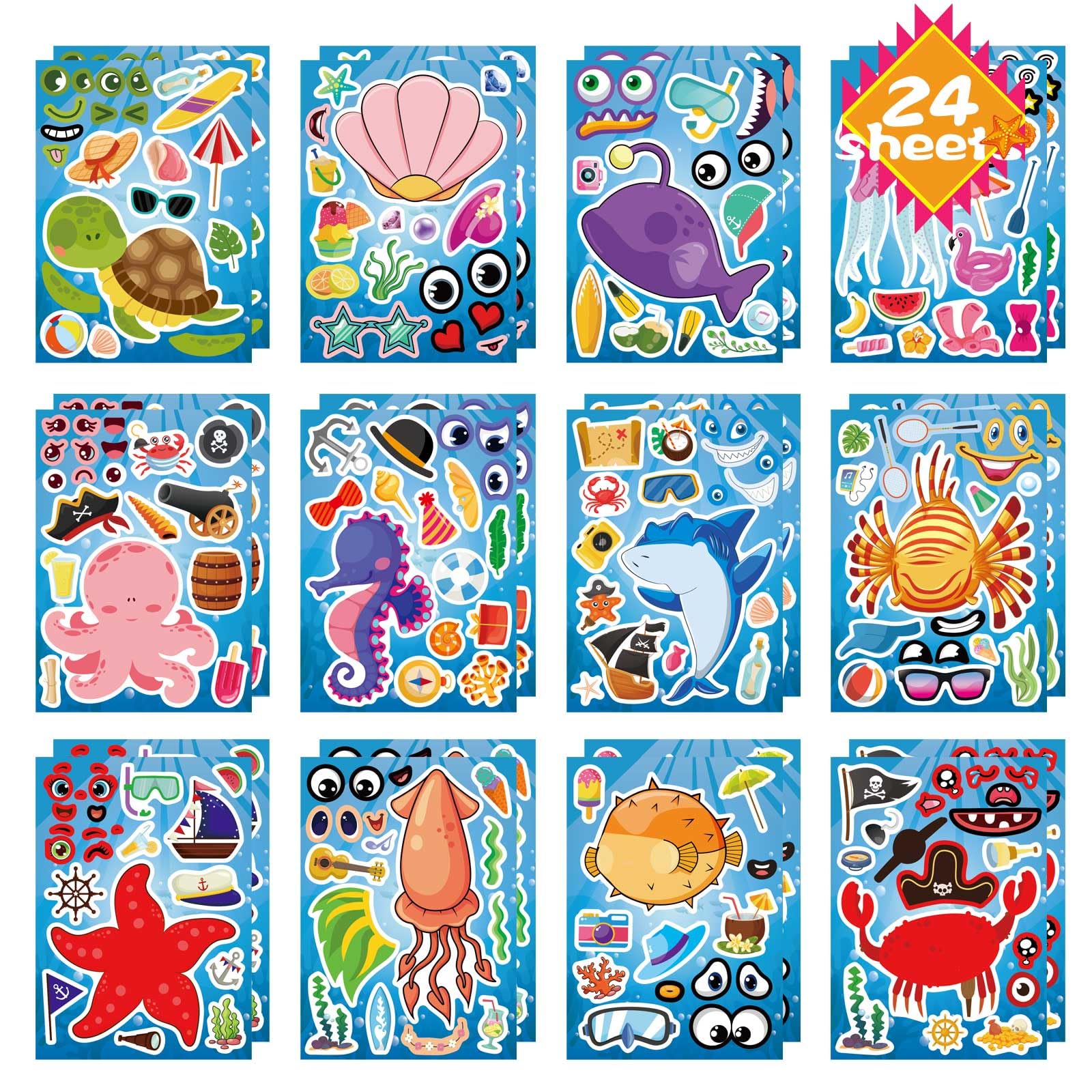 DUJAA sea animals stickers: 24 sheets of colorful ocean creatures for crafts and decorations