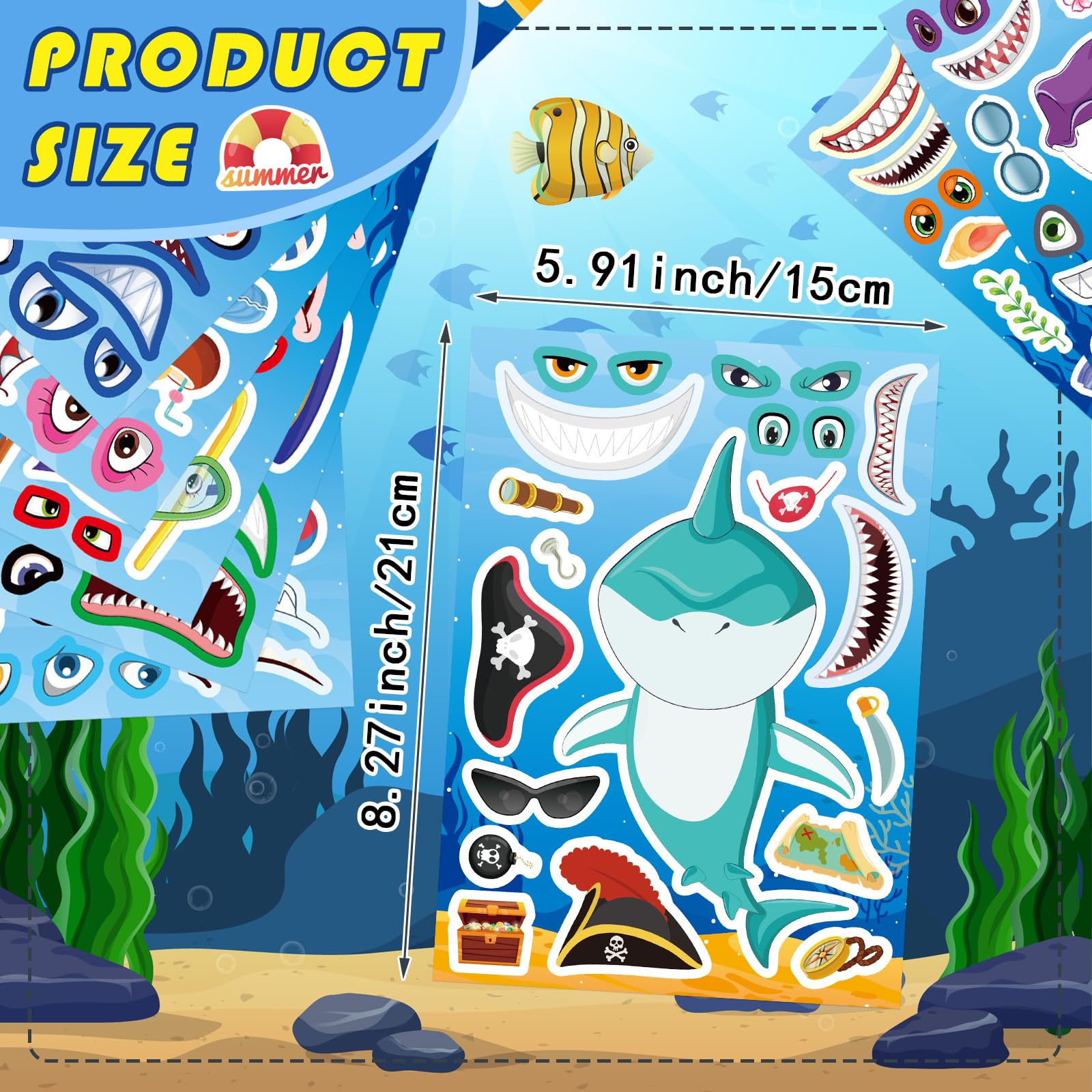 DUJAA shark-face stickers showcase fierce faces for playful DIY crafts