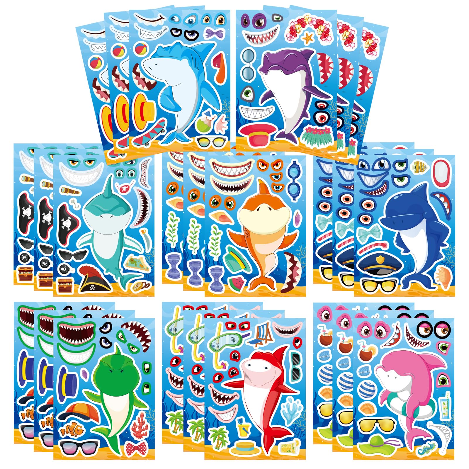 DUJAA shark stickers 24 sheets for kids, ideal for ocean-themed crafts
