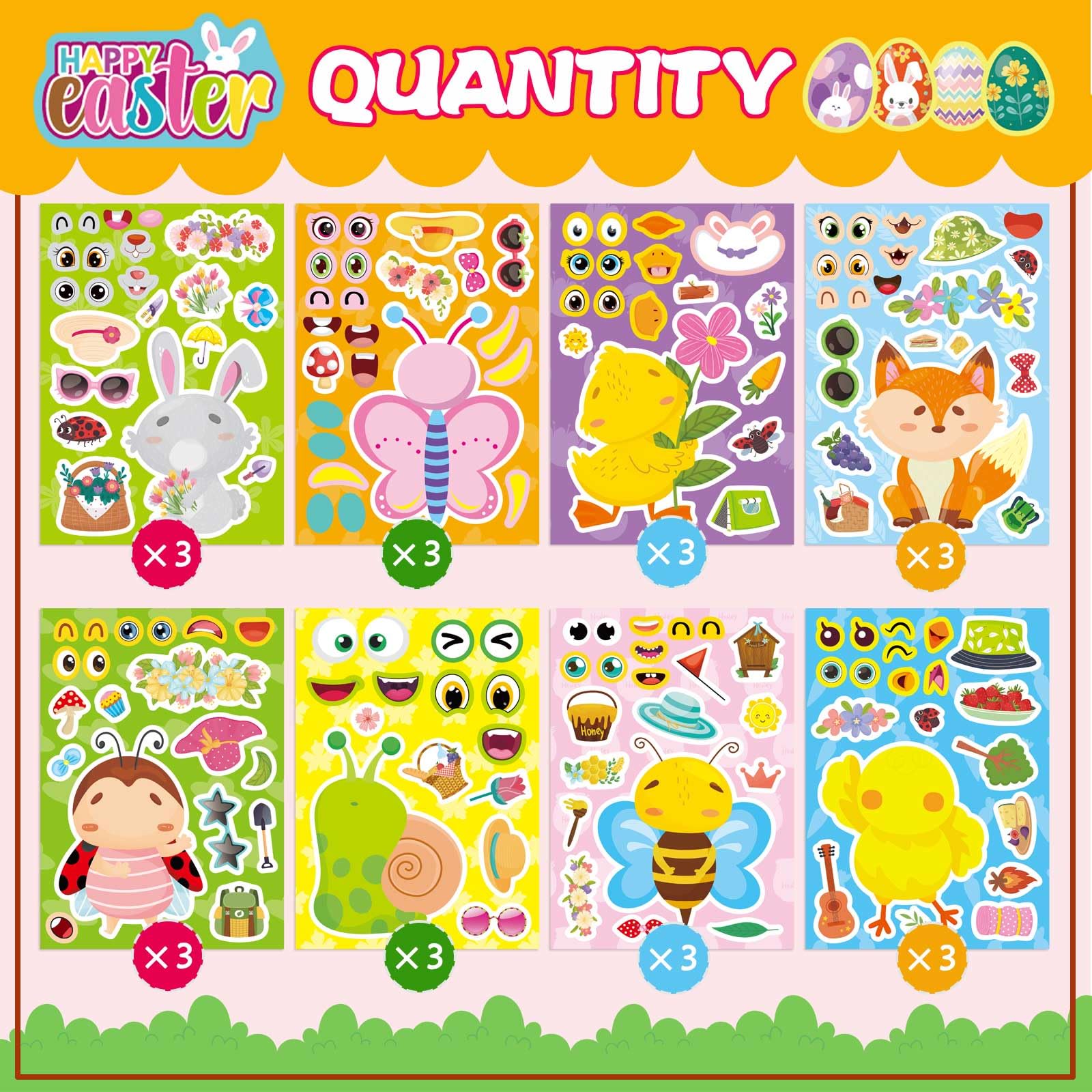 DUJAA spring stickers chicken design, fun Easter craft for kids.