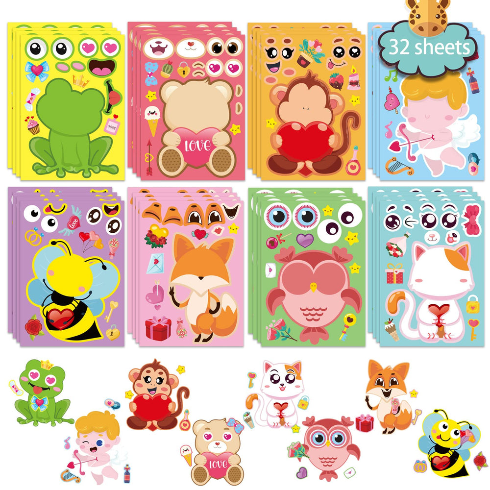 DUJAA Valentine face stickers with vibrant animal designs for kids’ crafts