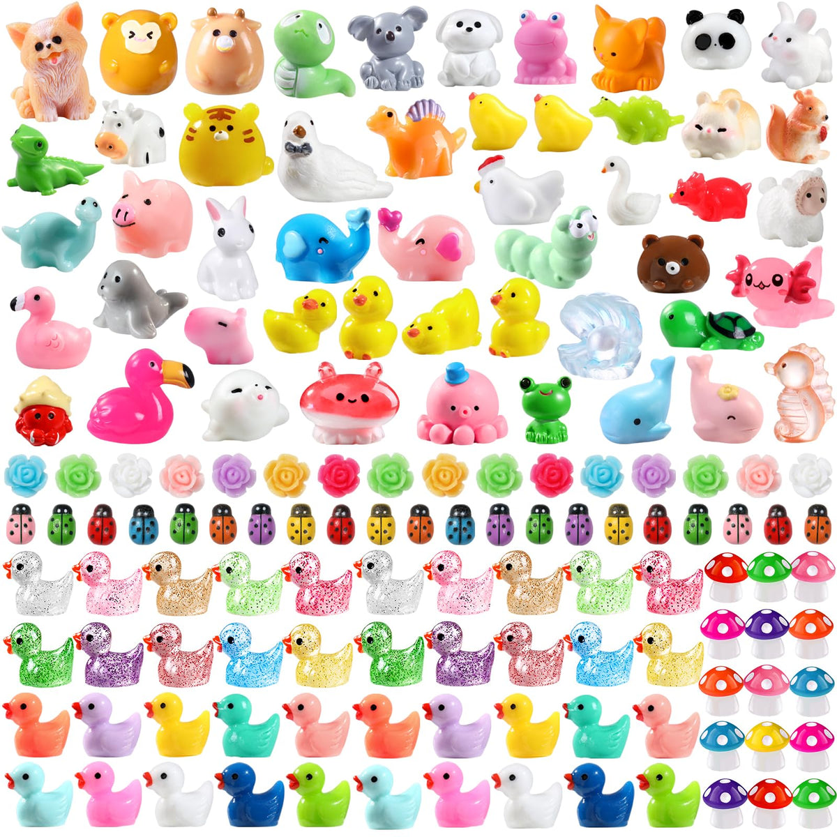 DULEFUN 150pcs mini resin animals for dollhouses and mini landscapes.