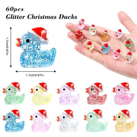 DULEFUN Christmas hat glitter ducks add sparkle to dollhouses and displays.