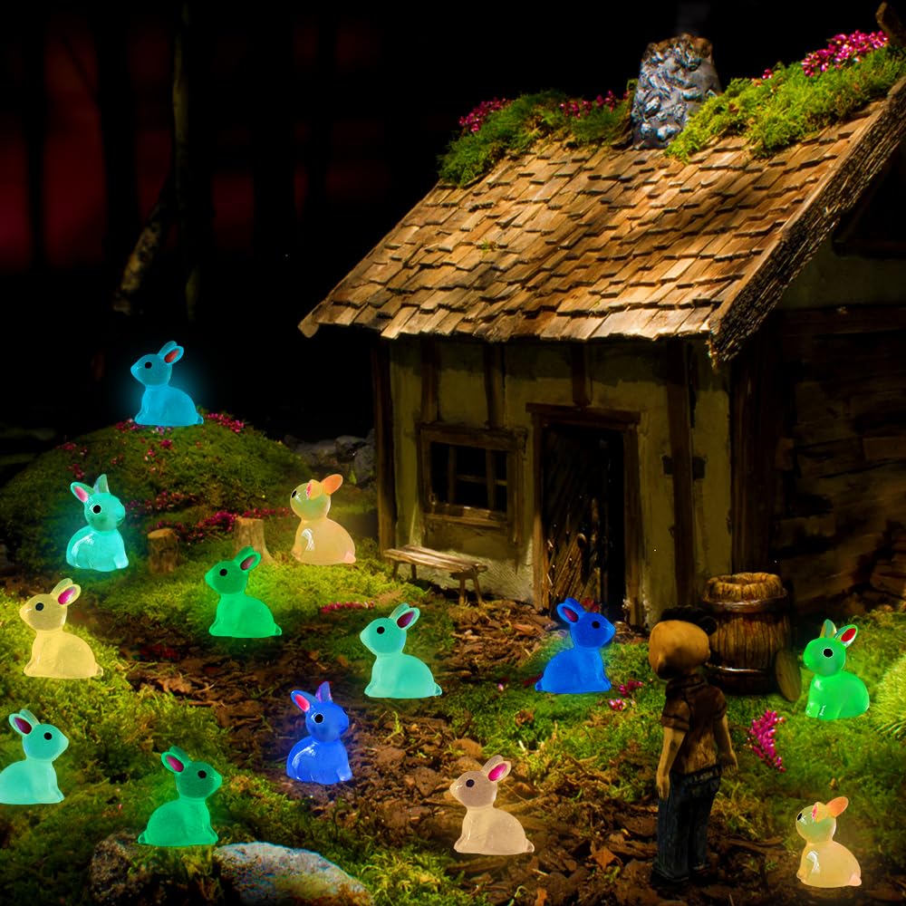 DULEFUN miniature bunny fairy garden accessories enhance tiny scenes.