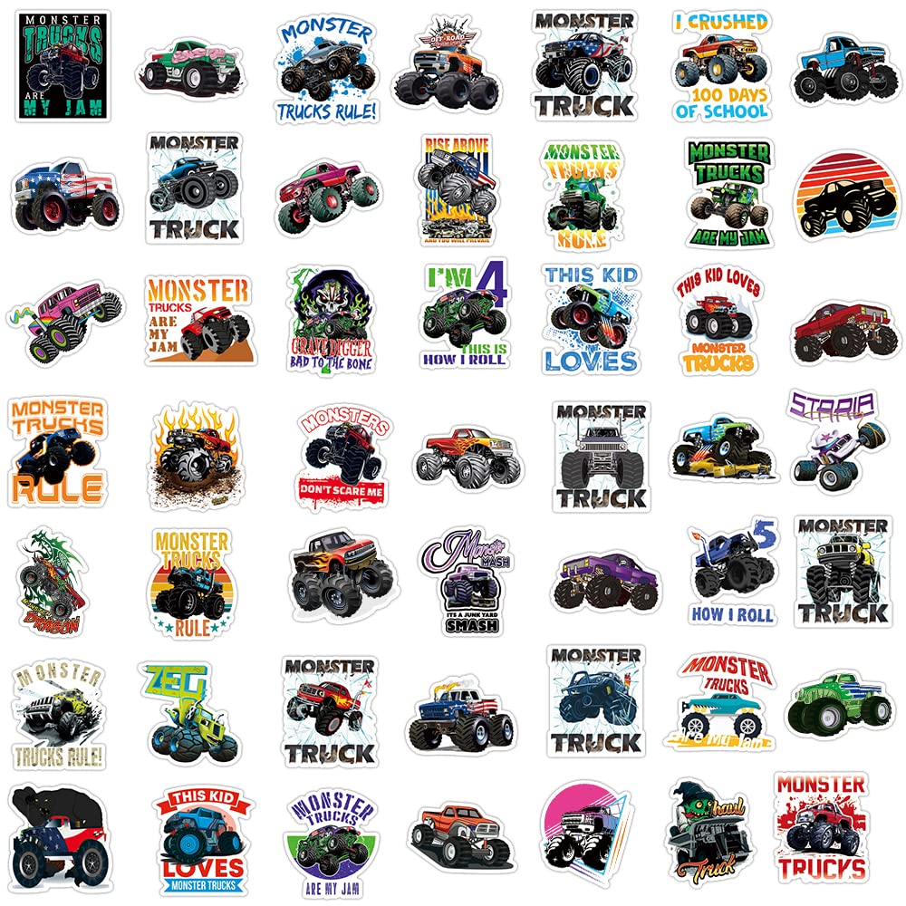 DULEFUN monster truck stickers for luggage: waterproof and travel-friendly design.