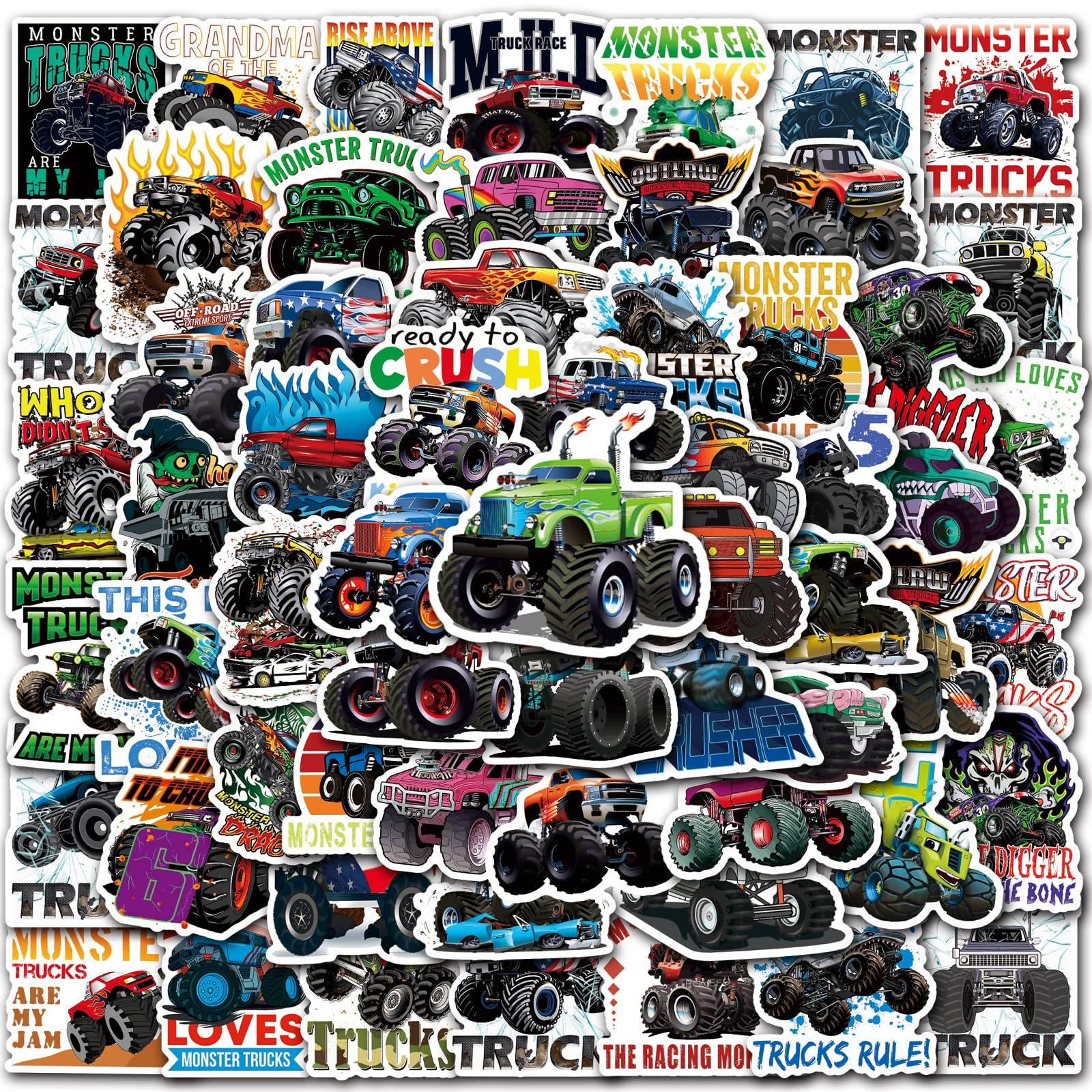DULEFUN monster truck stickers on water bottle: waterproof and kid-friendly decor.