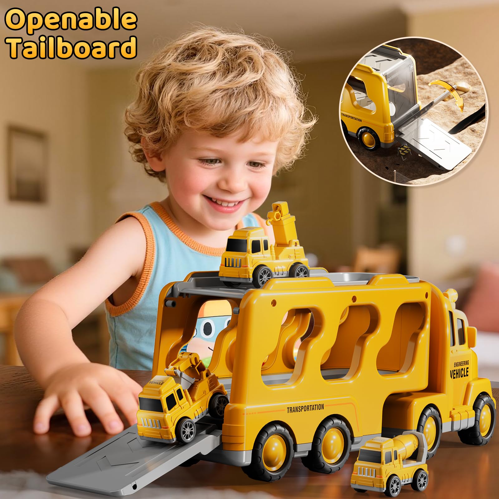 DULONIME truck features an openable tailboard for sliding small cars.
