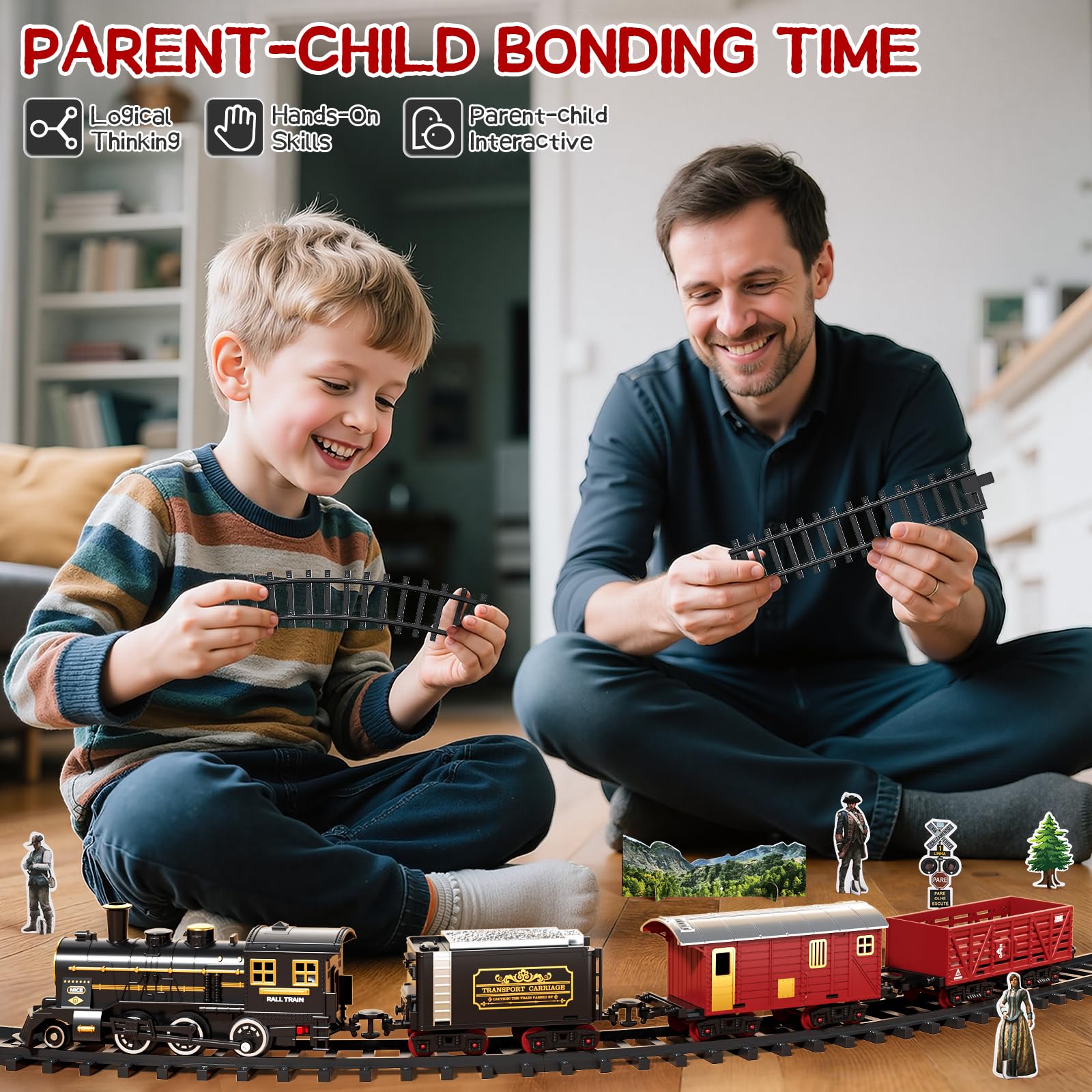 DULONIME transport carriage on track encourages role-play and coordination.