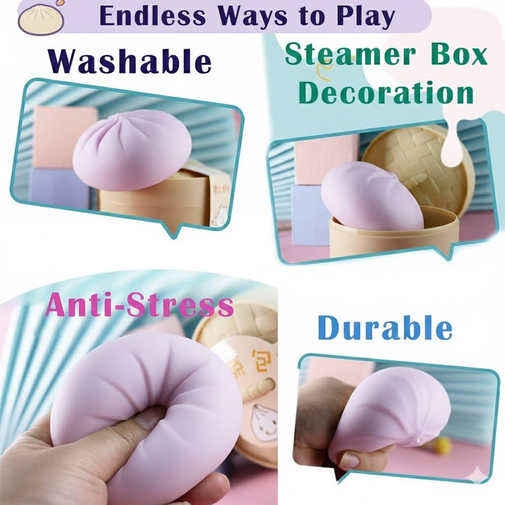 Dumpling Squishy Toy suited for adult desk use and focus.