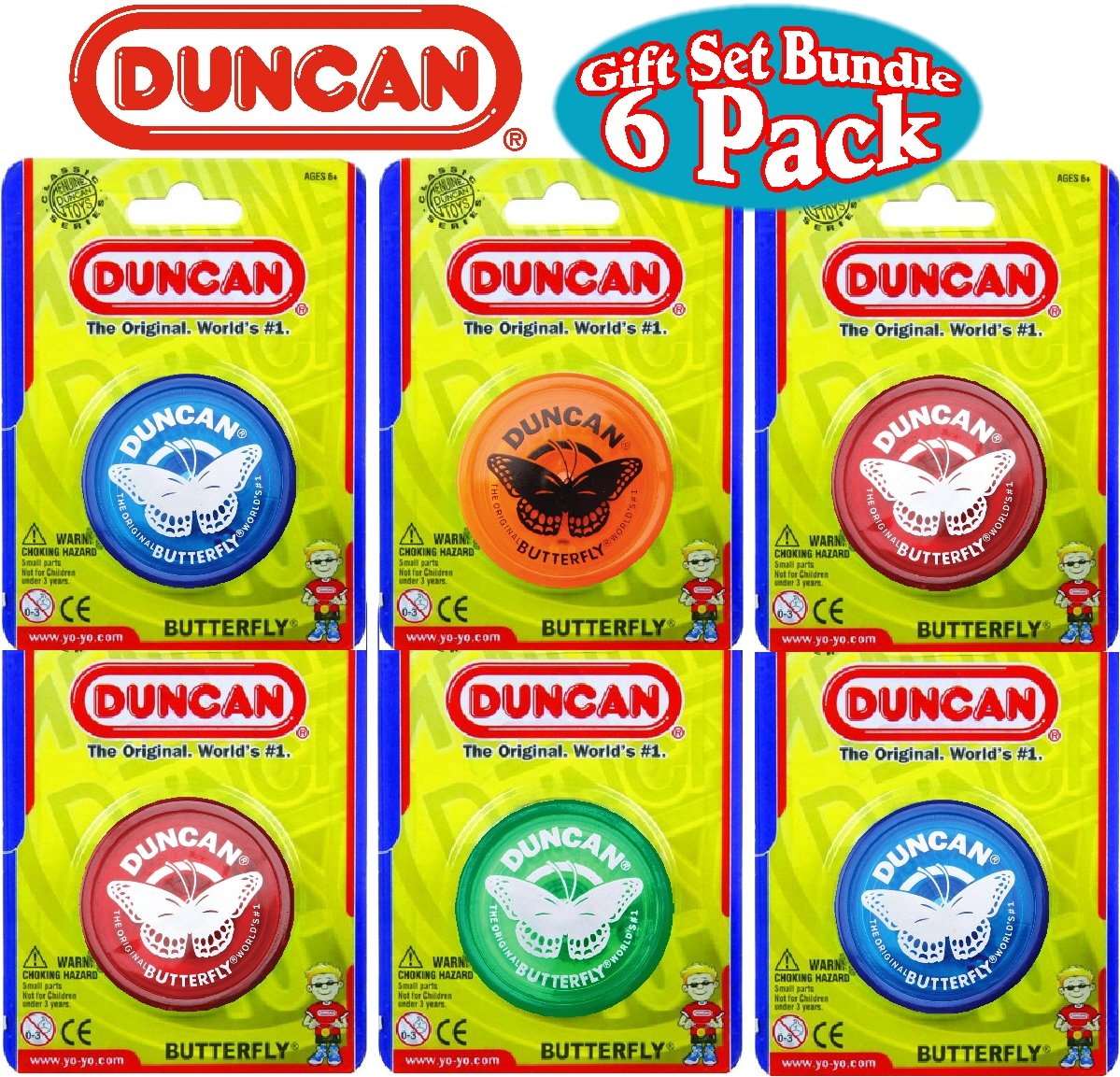 Duncan Butterfly Yo-Yo six-pack in assorted colors for beginners