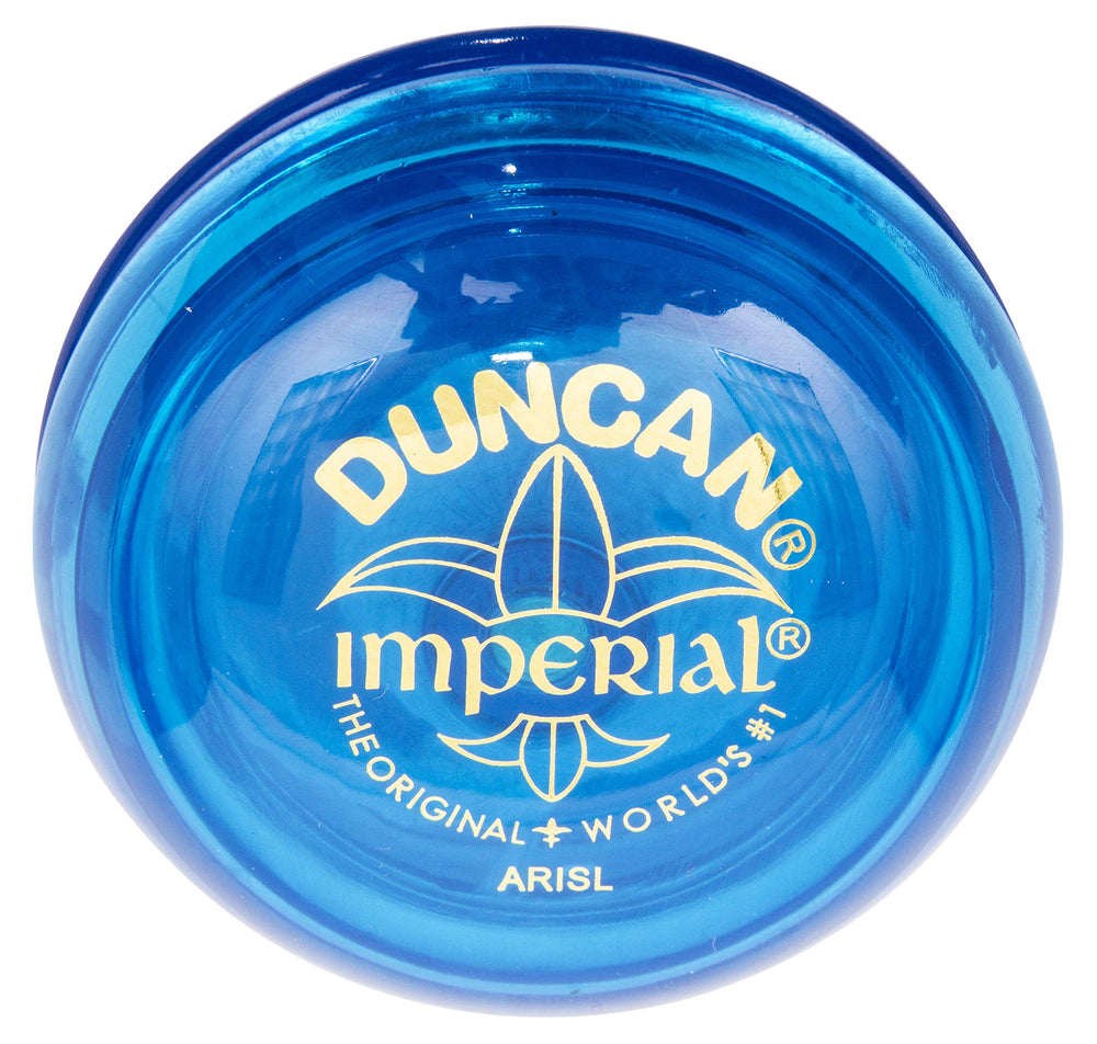 Duncan Imperial Yo-Yo blue front view highlighting durable plastic body for everyday practice