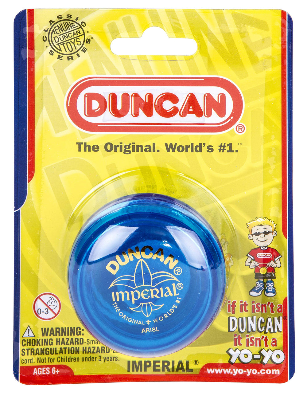 Duncan Imperial Yo-Yo blue in-hand shot, comfortable grip for learning basics