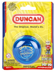 Duncan Imperial Yo-Yo blue in-hand shot, comfortable grip for learning basics