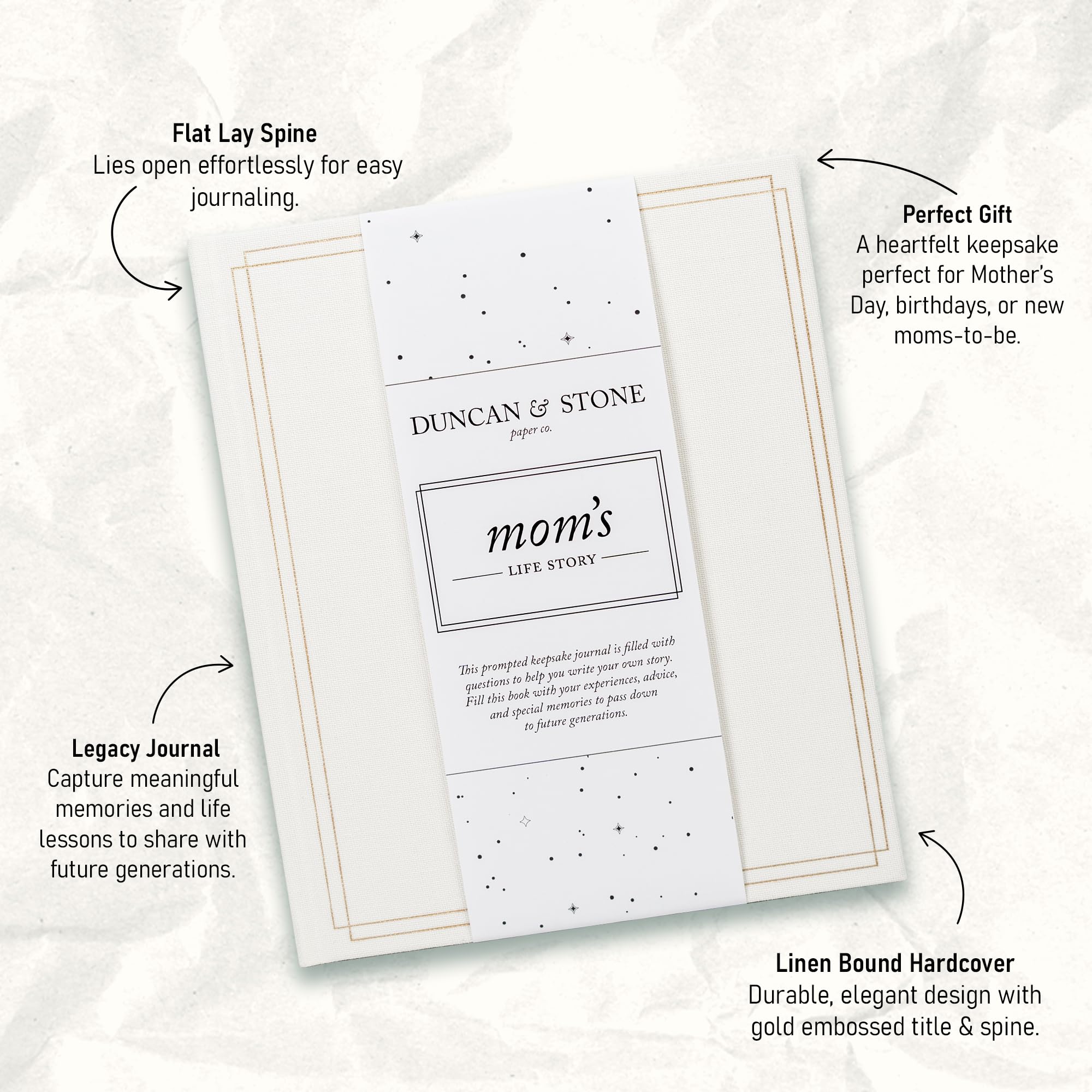 DUNCAN & STONE PAPER CO. gold embossed spine adds refined detail to the memoir journal