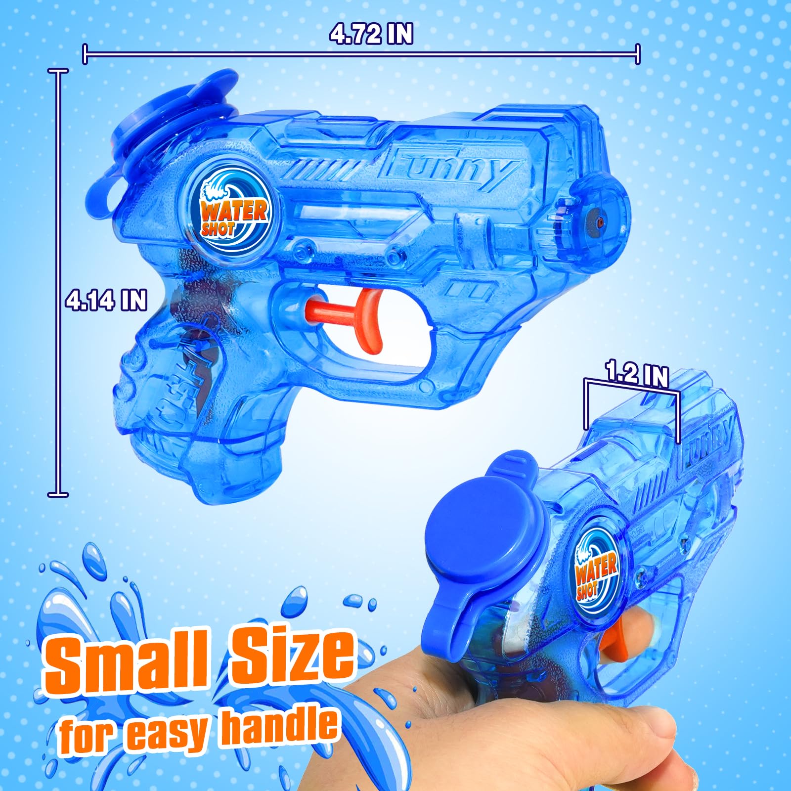 DUNEMEI trigger-action mini water gun for quick shots during family water fights.
