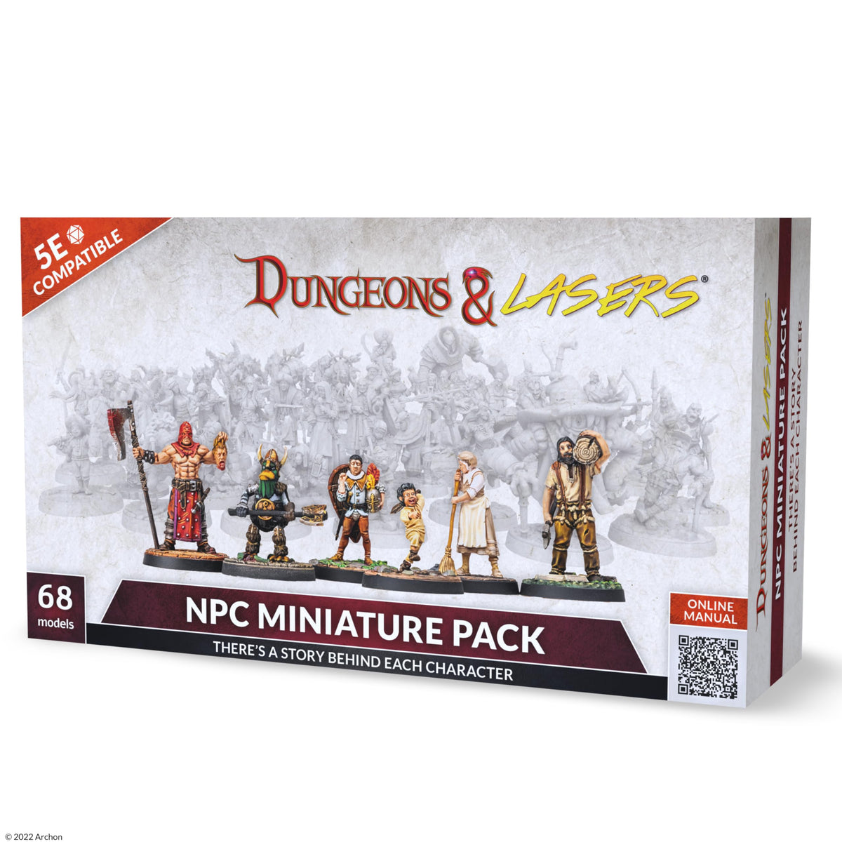 Dungeons and Lasers NPC miniatures pack shows 68 figures ready for tabletop campaigns