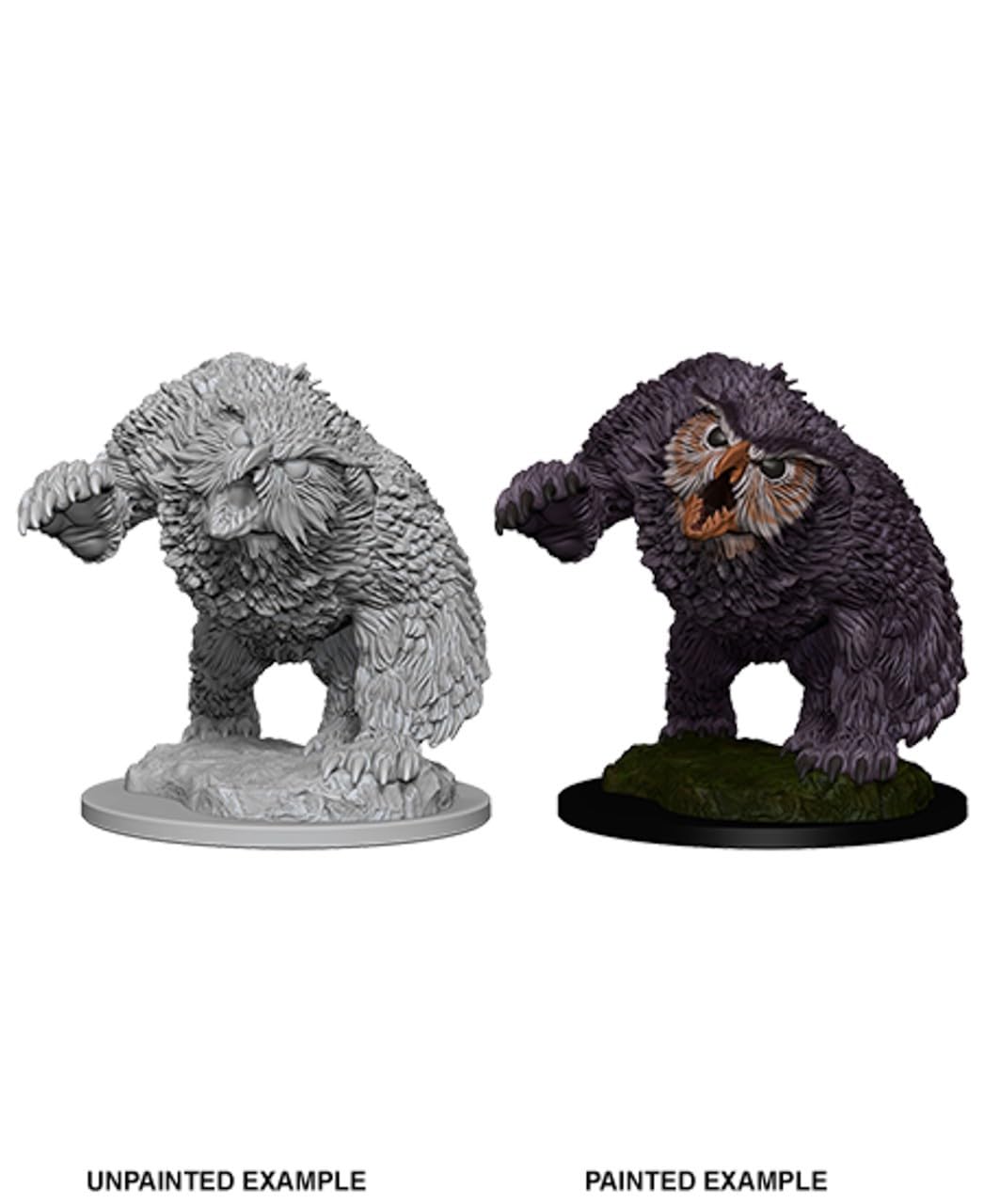 Dungeons & Dragons Nolzur's Owlbear miniature front view, unpainted and primed for painting and RPG battles