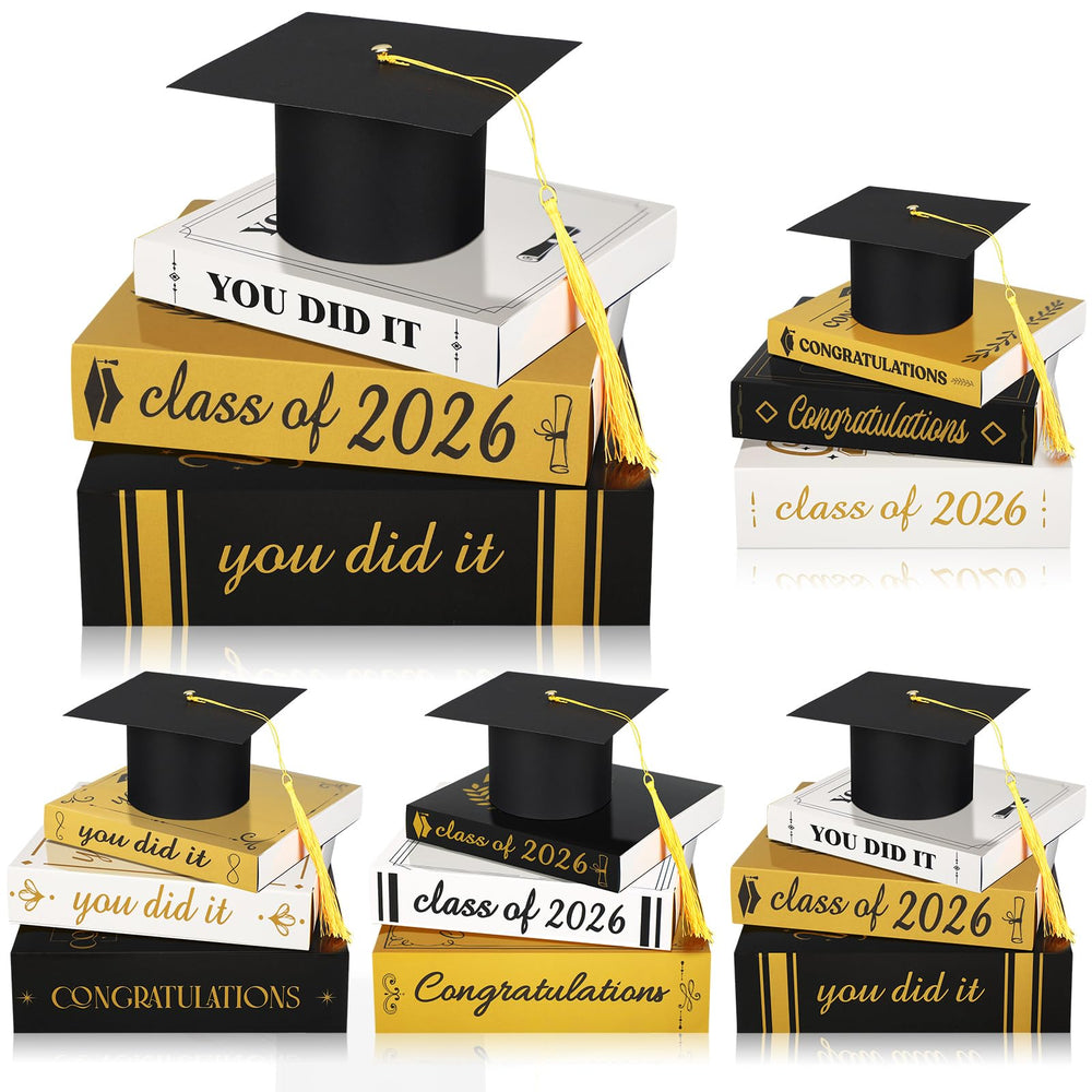 Dunzoom Class of 2026 cap and books ensemble decor brightens tabletops for a festive graduation setup