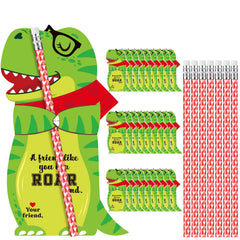 Dunzoom dinosaur valentines cards and pencils bulk pack for easy gifting.