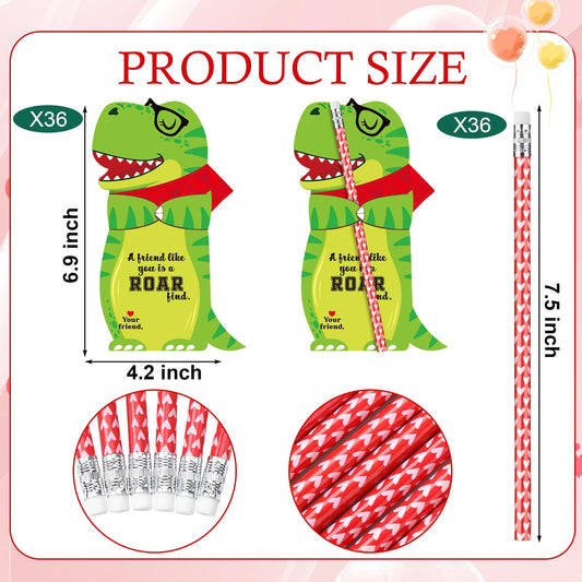 Dunzoom dinosaur valentines pencils with heart patterns for festive notes.