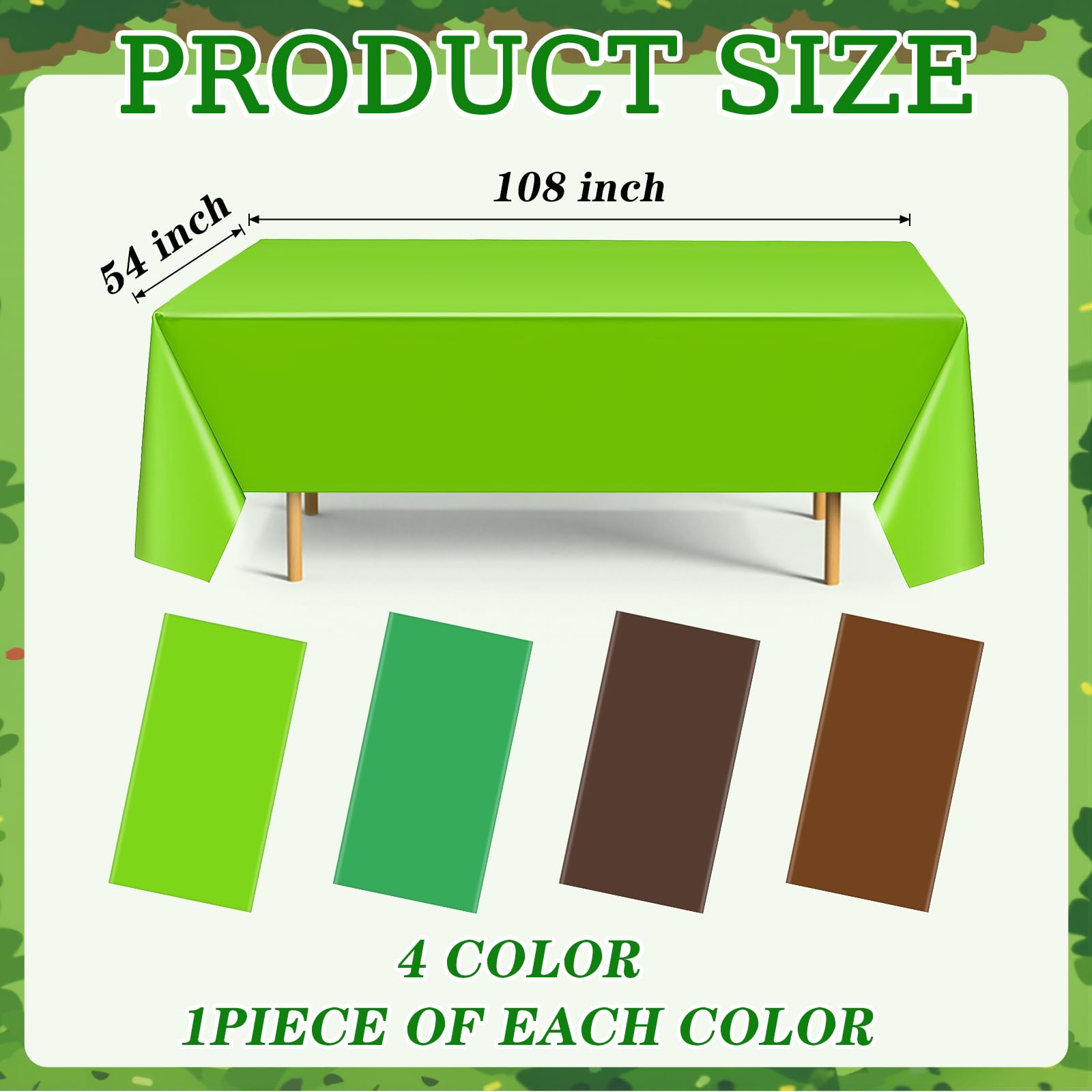 Dunzoom party tablecloth in green and brown with a festive pixel pattern.