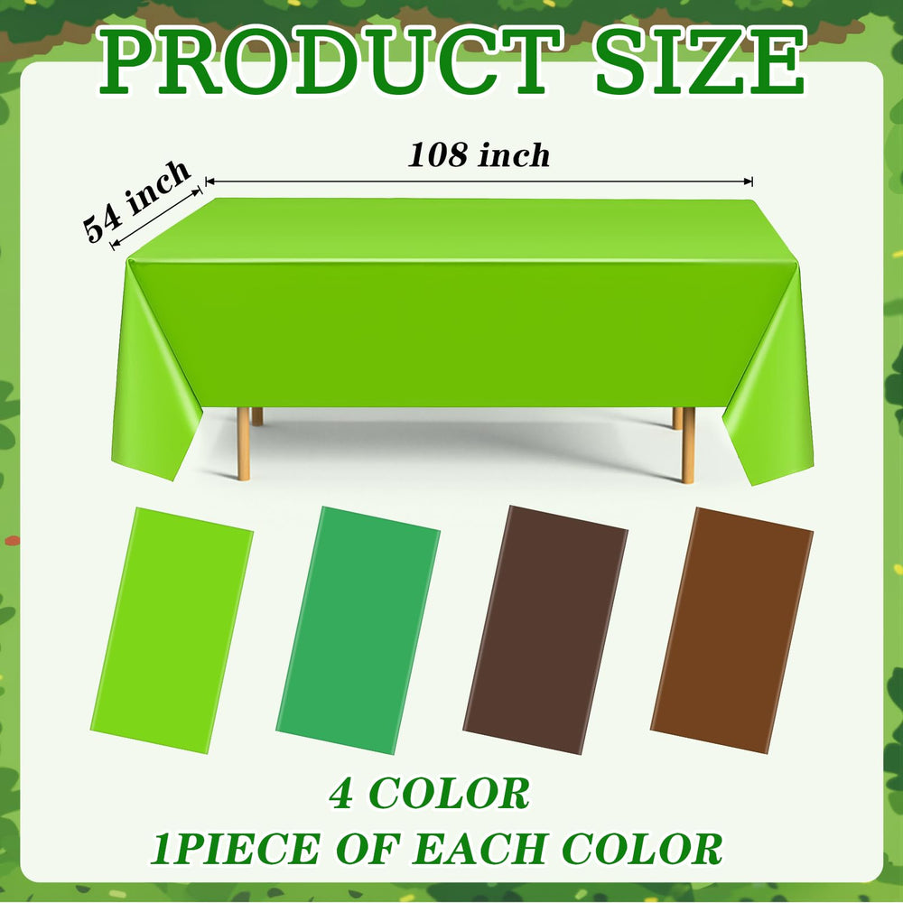 Dunzoom party tablecloth in green and brown with a festive pixel pattern.