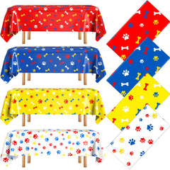 Dunzoom puppy paw print tablecloth in dark blue, durable and splash resistant.