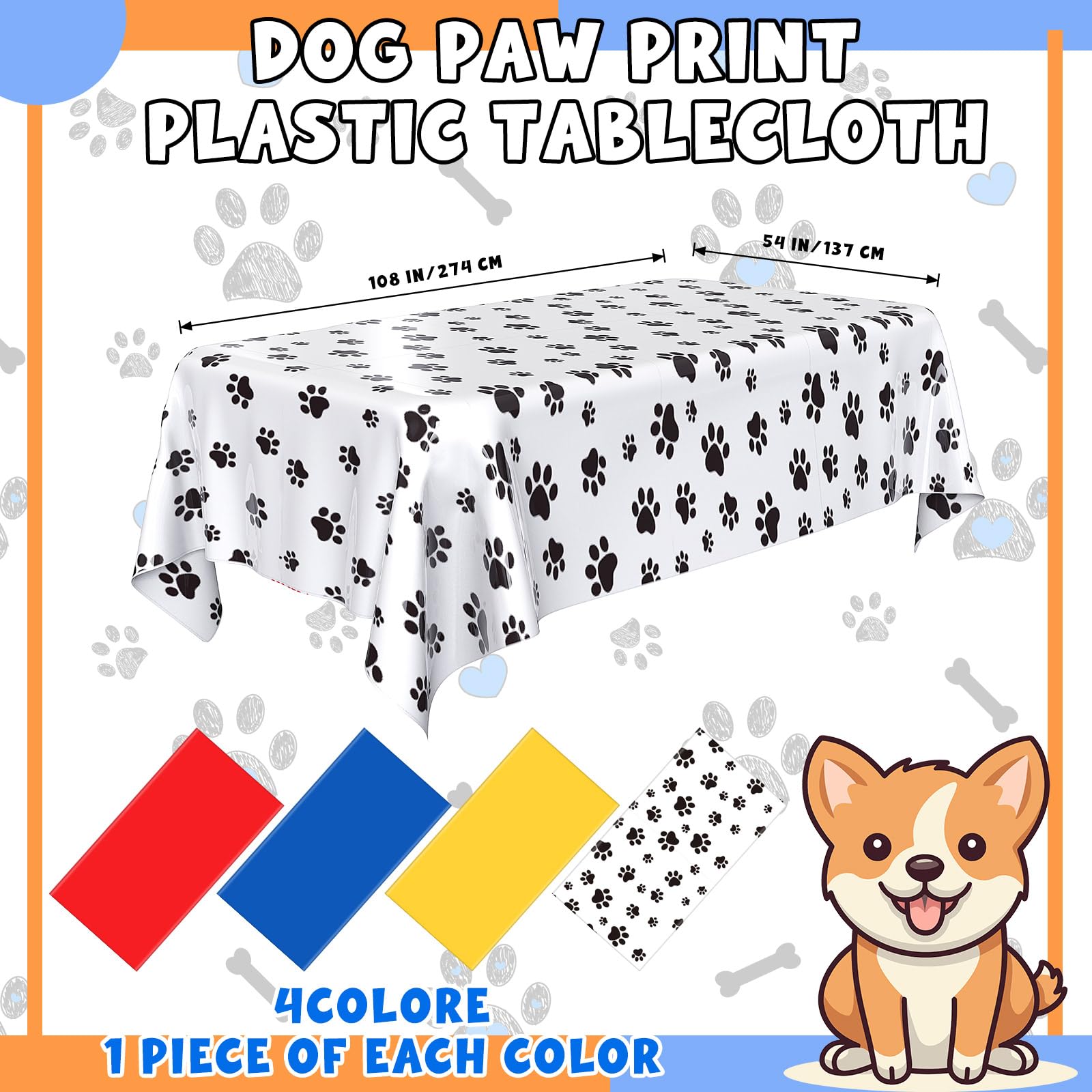 Dunzoom puppy paw print tablecloth red brightens gatherings and prevents spills