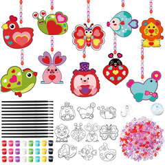 Dunzoom Valentine suncatcher kit showing 30 designs ready for classroom crafts