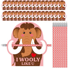 Dunzoom Wooly Mammoth Valentine card with heart accents for classmates