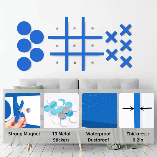 DUOLIYBC magnetic tic tac toe blue wall mount in use for family-friendly play.