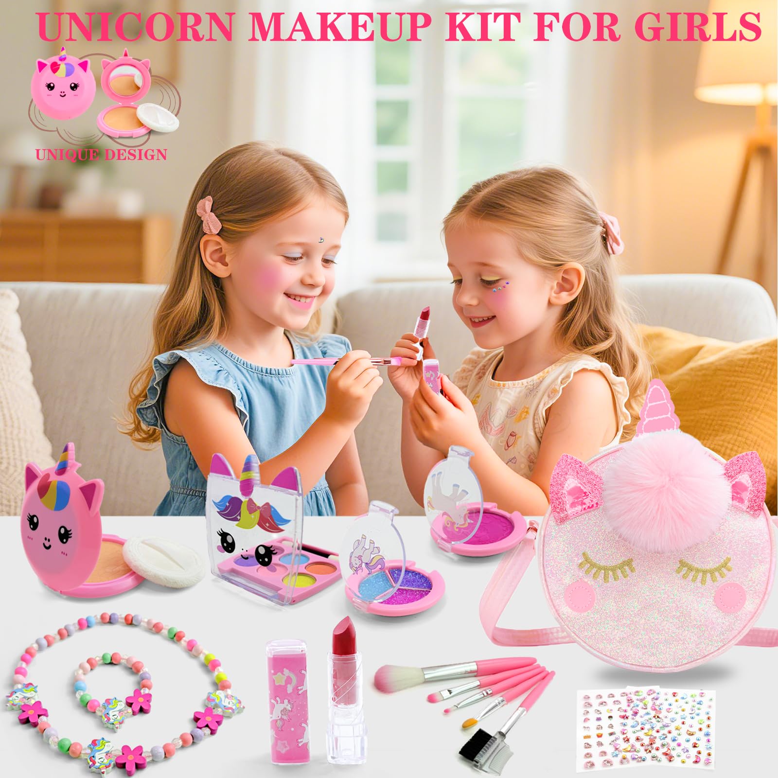 DUOROUBAO makeup brushes included for kid-friendly use