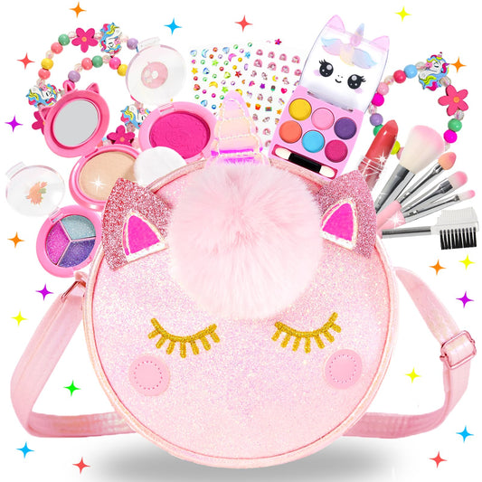 DUOROUBAO Kids Makeup Kit with unicorn purse for on-the-go pretend play