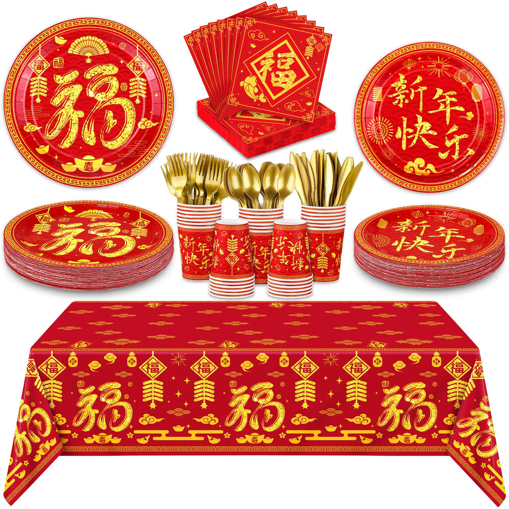 Durony 170pc Chinese New Year tableware set in red and gold for festive family meals