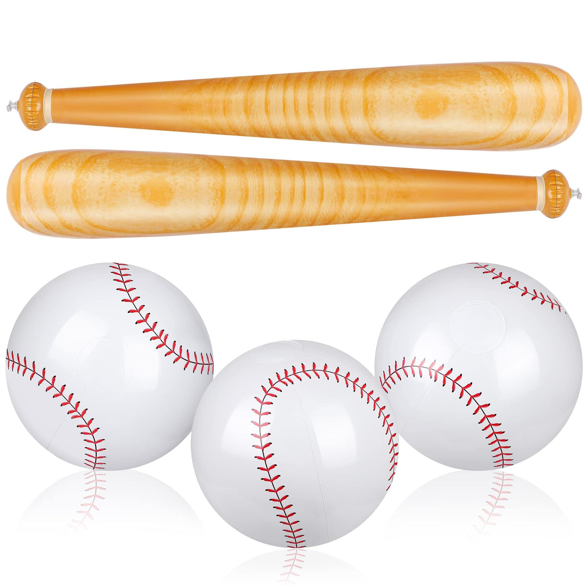 Durony inflatable baseball bats with wood-grain texture for beach play.