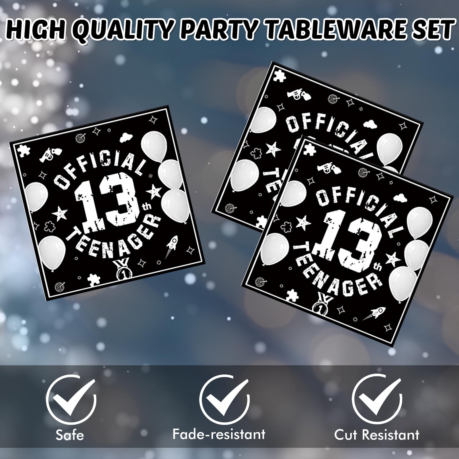 DURYGEN 13th birthday tableware highlights convenient disposable use.