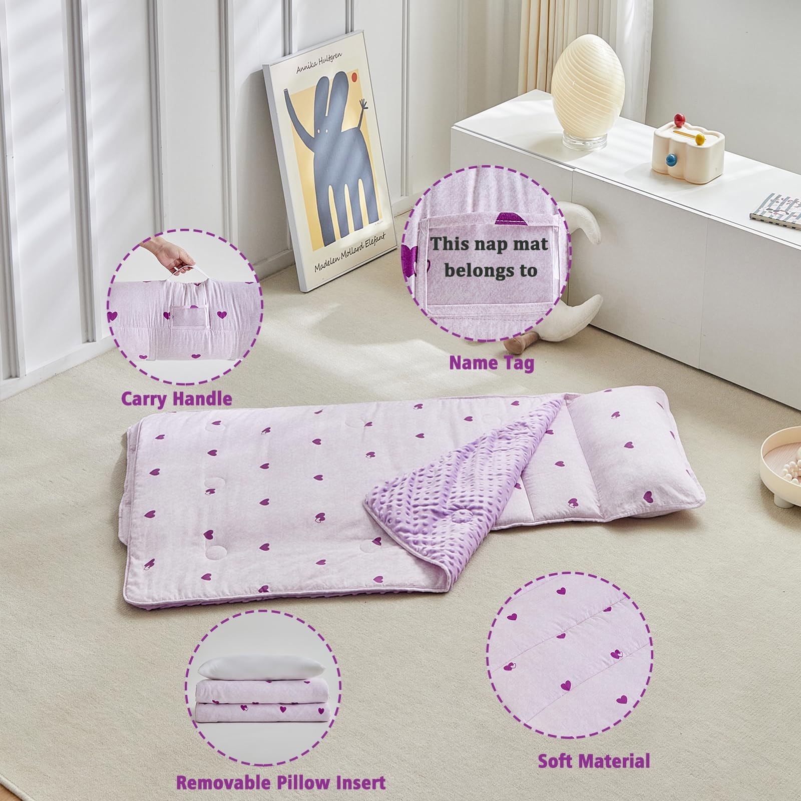 DuShow Floral pink nap mat design on fabric for a bright rest area.