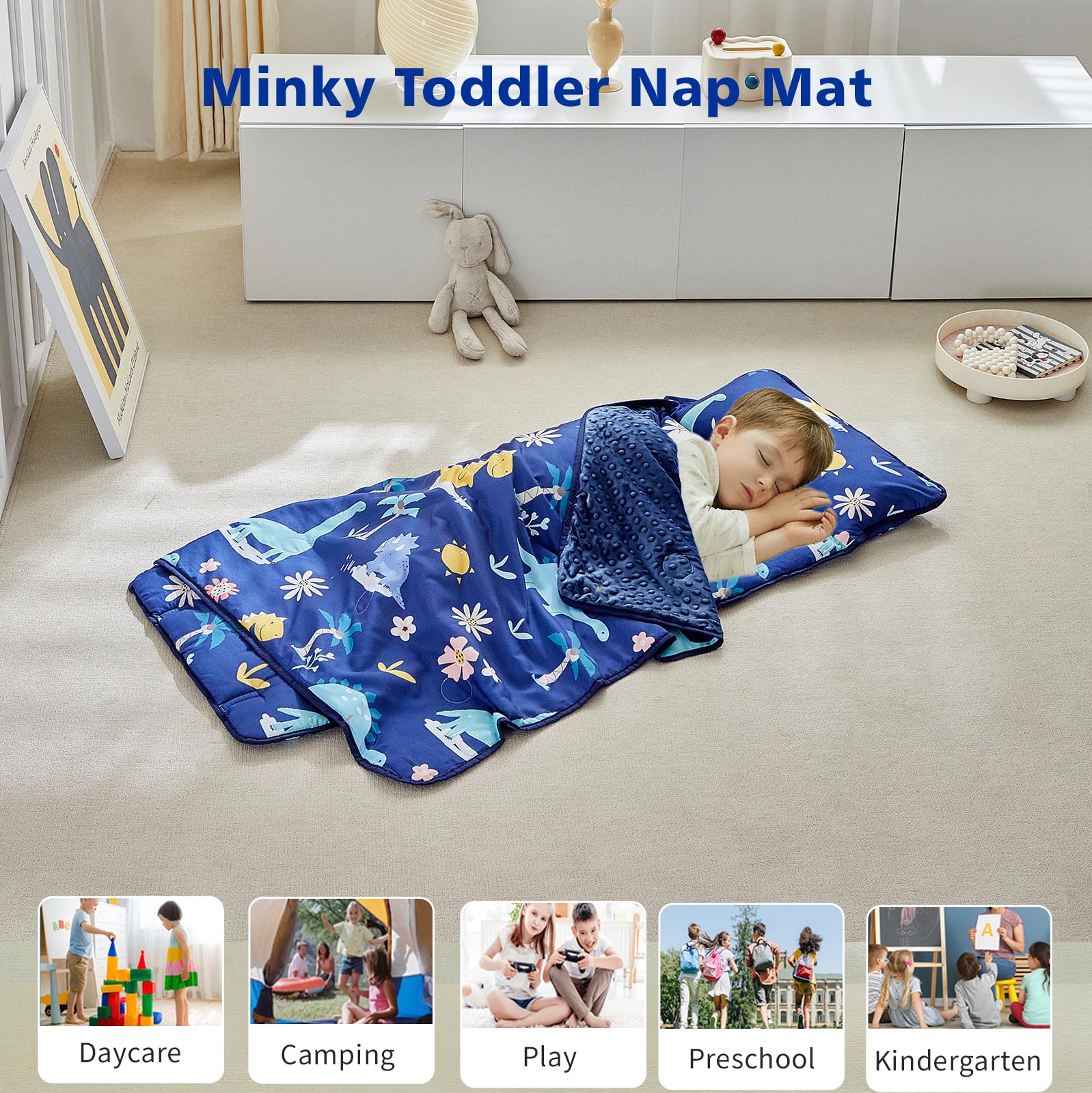 DuShow dinosaur nap mat blanket measures 30 by 43 inches for full coverage