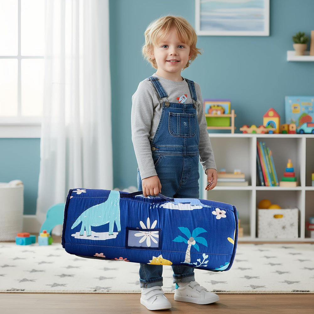 DuShow nap mat includes built-in name tag for classroom organization