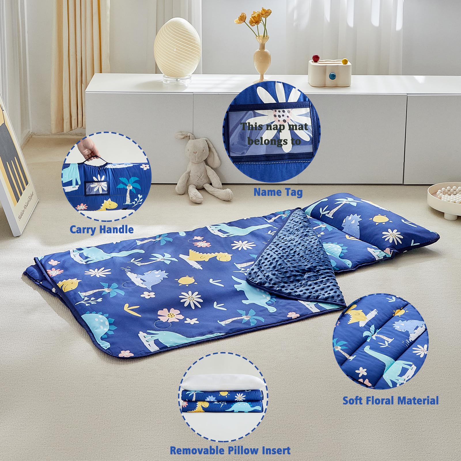 DuShow nap mat features friendly dinosaur design for engaging preschool naps