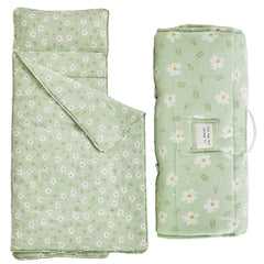 DuShow toddler nap mat green floral roll-up for easy transport and storage