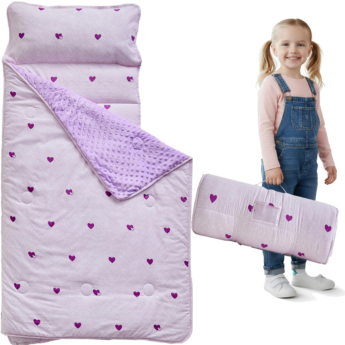 DuShow Toddler Nap Mat with roll-up handle for easy daycare transport.