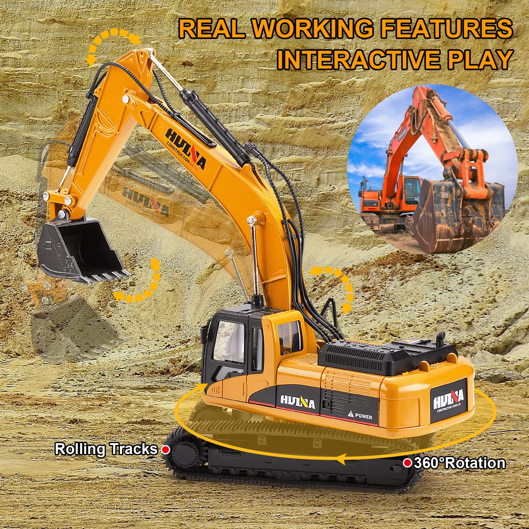 Duturpo excavator toy with articulated boom move for realistic posing