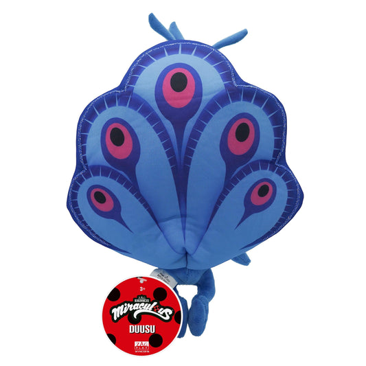 Duusu Peacock plush close-up showing glittering 3D eyes.