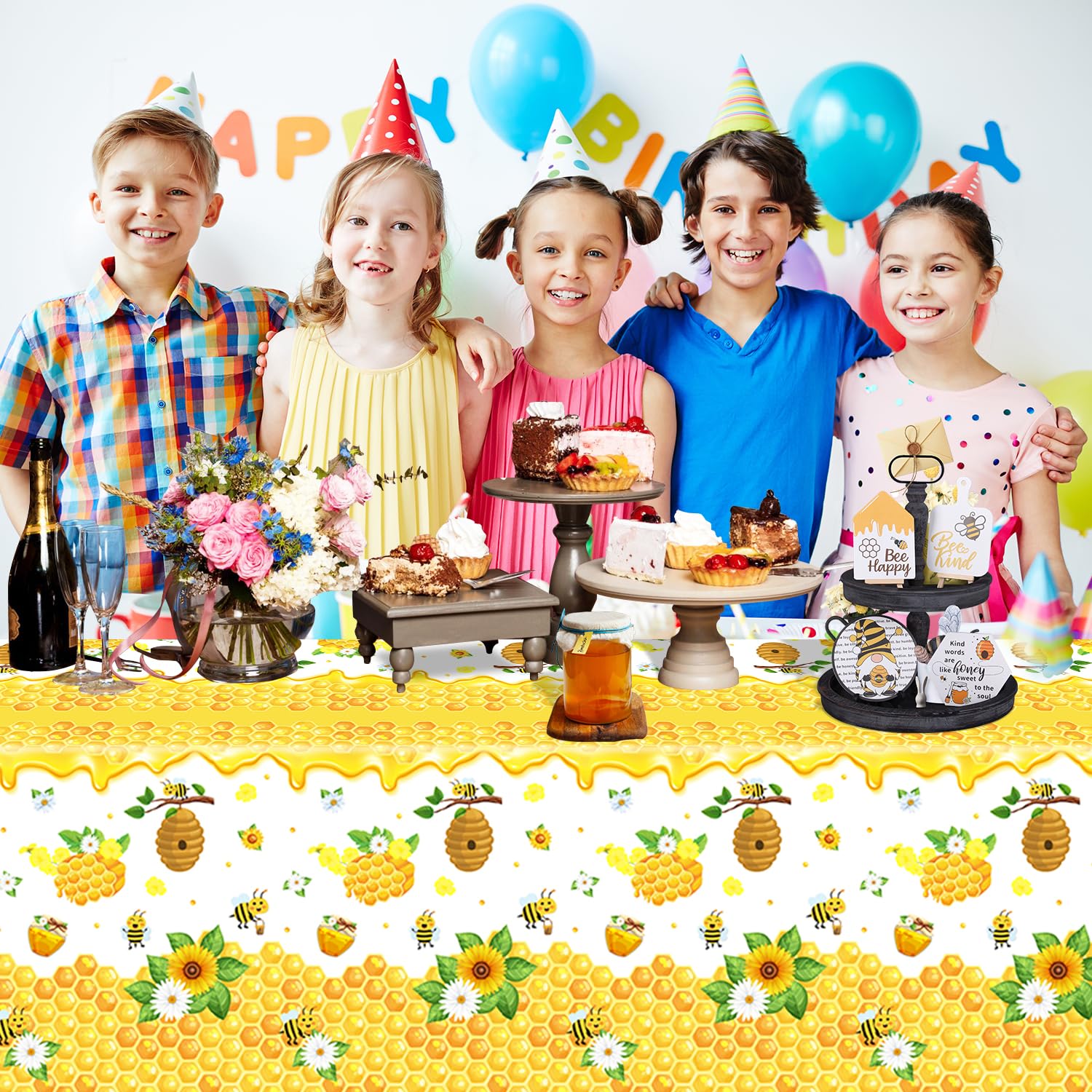 Dvaorc bee-pattern tablecloth flowers honey adds bright decor while protecting surfaces
