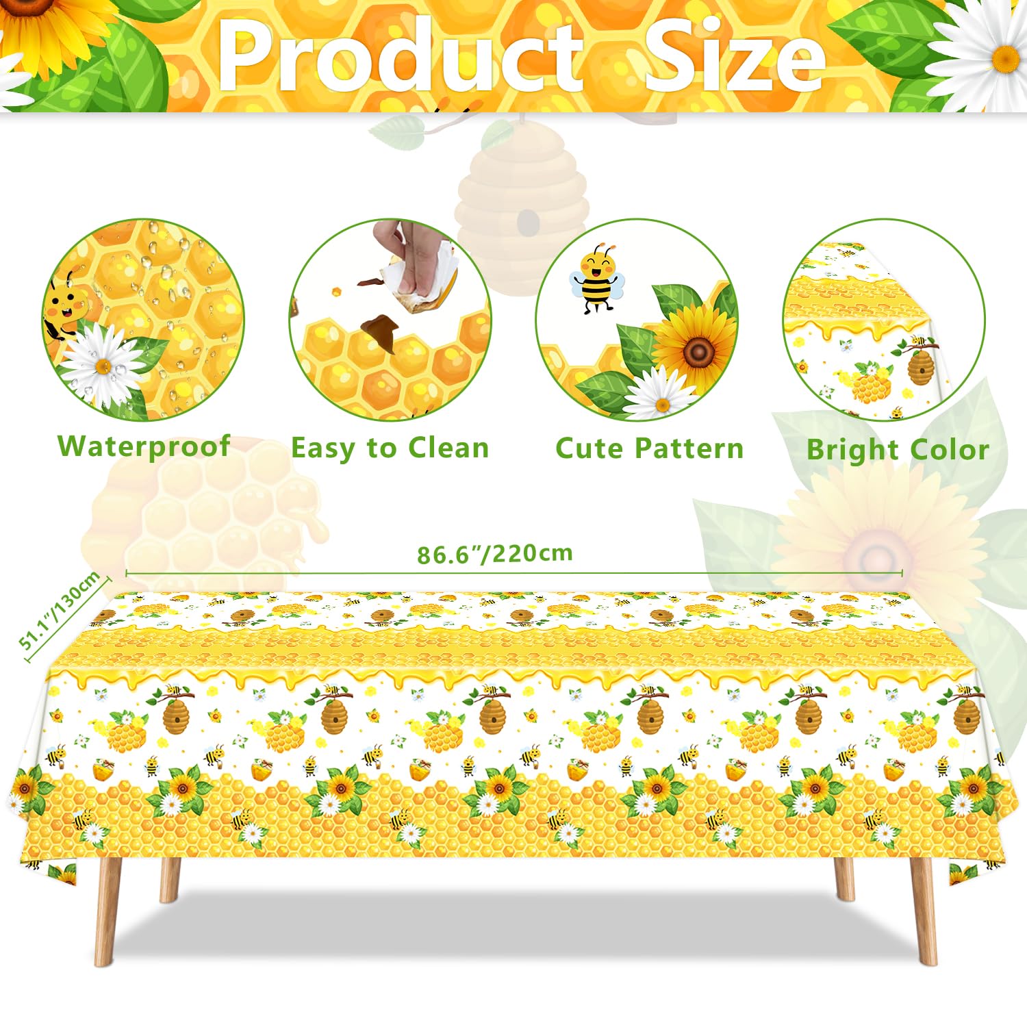 Dvaorc bee theme tablecover waterproof simplifies cleanup after celebrations