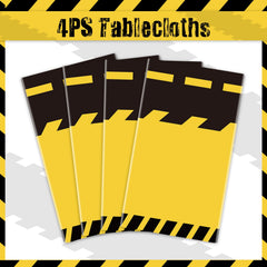 Dvaorc construction-theme decor doubles as a backdrop or table cover.